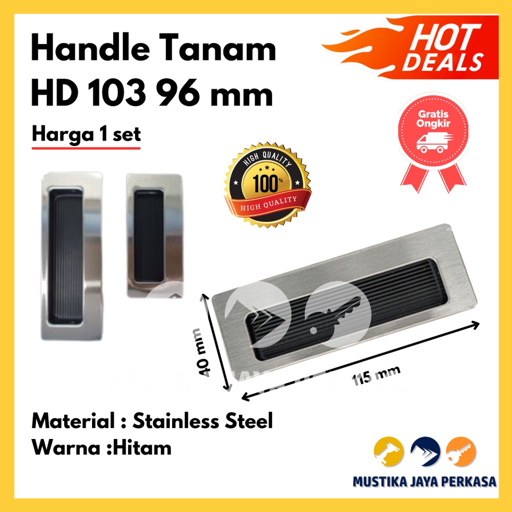 Handle Tarikan Tanam  Lemari Besi Plastik Laci Pintu Geser Kayu Hitam Stainless - 64 96 128