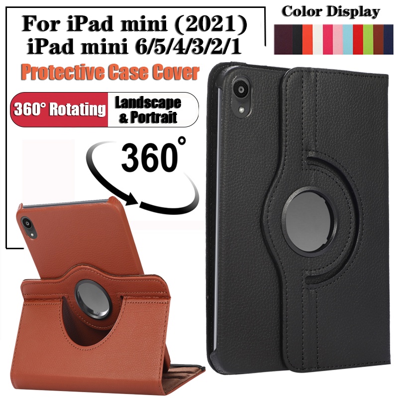 For iPad mini 6 (2021) 8.3 &quot;A2568 iPad 6th 5th Generation iPad mini 5 4 3 2 1 7.9&quot; Fashion 360° Rotating Stand Tablet Shockproof Leather Case Flip Casing Cover Pelindung