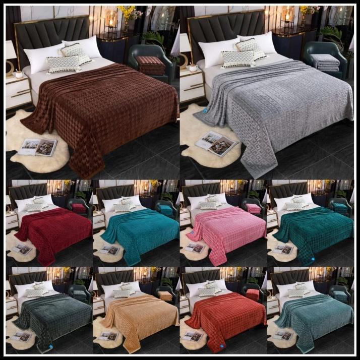 Selimut Bulu Flanel Lembut Tebal Import Polos Warna Motif Embos
