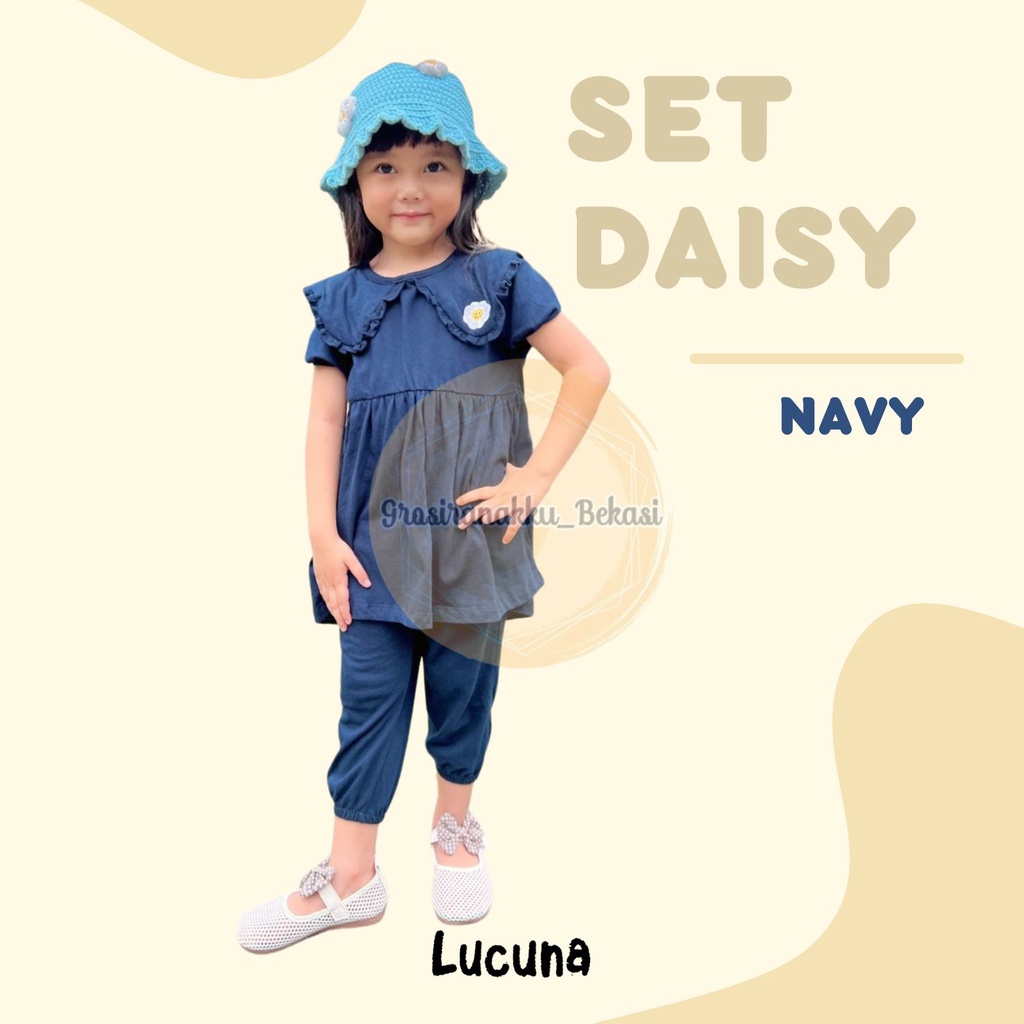 Setelan Anak Lucuna Daisy Warna Navy 1-5tahun