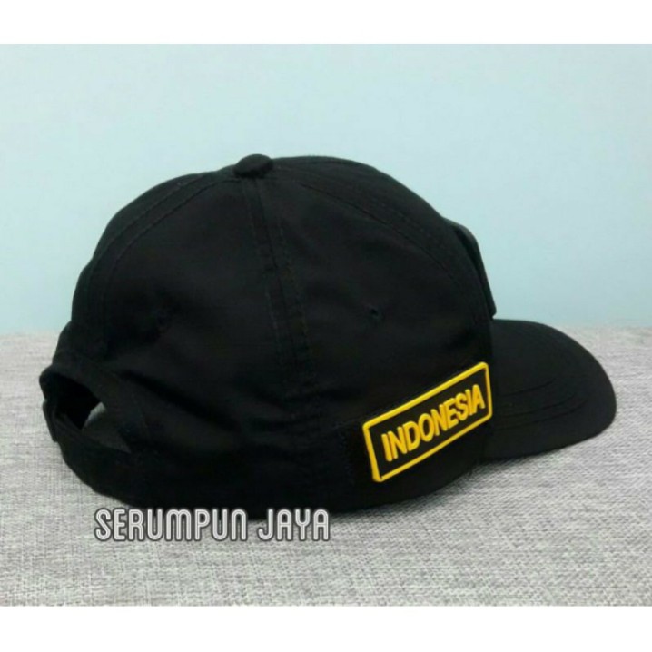 TOPI PERBAKIN - TOPI PERBAKIN 3 PATCH LOGO KOTAK VELCRO HITAM