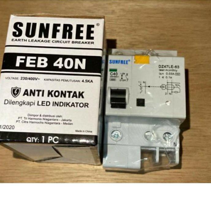 ❉ Anti Kontak ELCB 40 A Sunfree FEB 40N disertai LED Indikator / Anti kontak Sunfree 40 A / Antikont