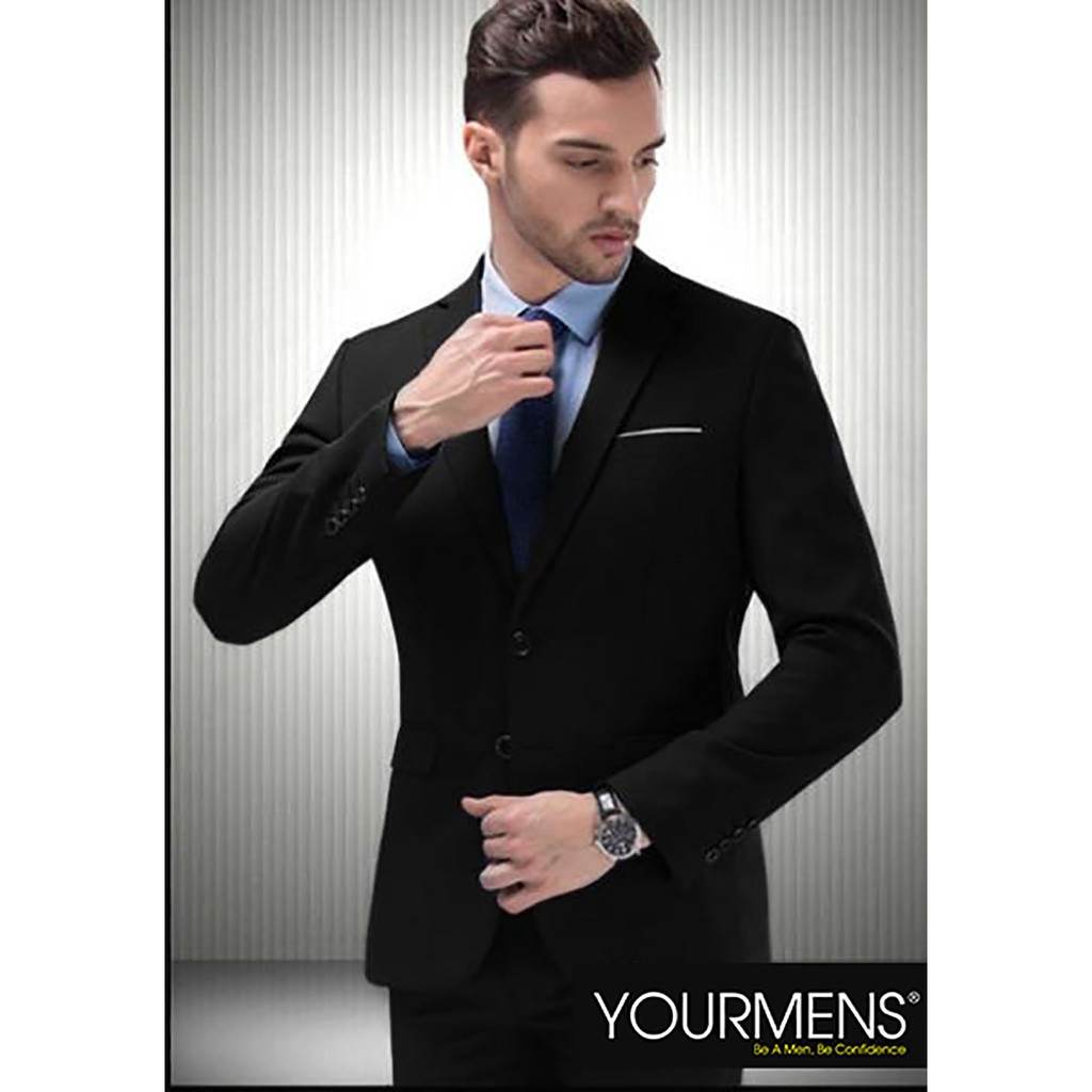 JAS PRIA MODRIC BLACK MODEL SLIMFIT FORMAL WISUDA WEDDING NIKAH PESTA BAHAN HIGH TWIST PREMIUM