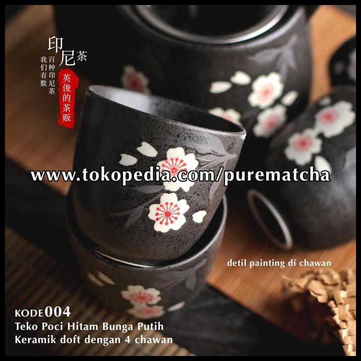 

Teko Chinese Tea Pot Hitam Bunga Putih Tea Set Chawan Poci Teh Keramik