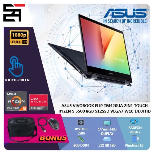 Asus Vivobook Flip TM420UA 2IN1 TOUCH RYZEN 5 5500 RAM 20GB 512GB SSD VEGA 14 Inchi FHD