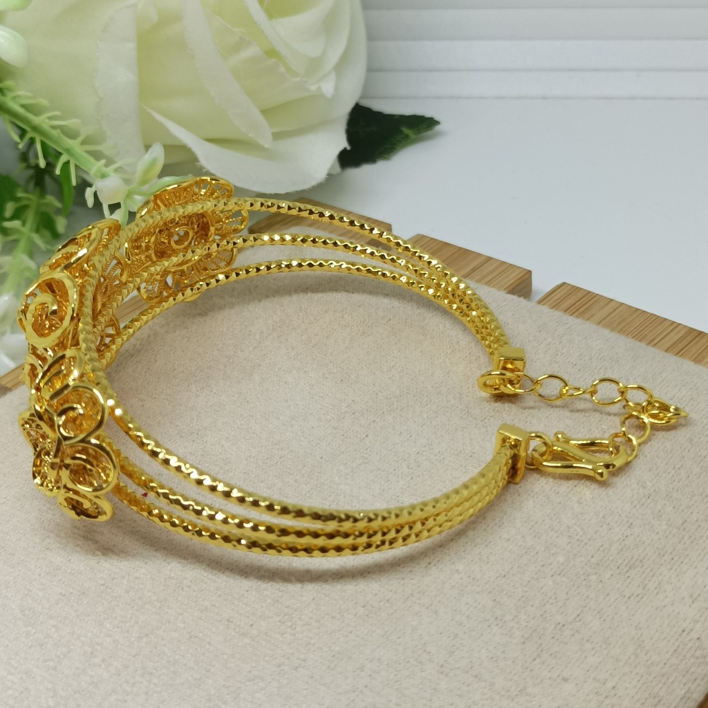 Kendari Gelang Tangan bunga Lapis Emas 24K gold perhiasan Dubai bangle Bracelet hadiah ulang tahun