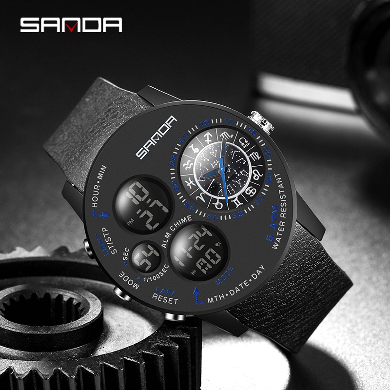 SANDA 6036 Jam Tangan Pria Digital Analog Tali Rubber Dual Time Anti Air WATCHKITE WKOS