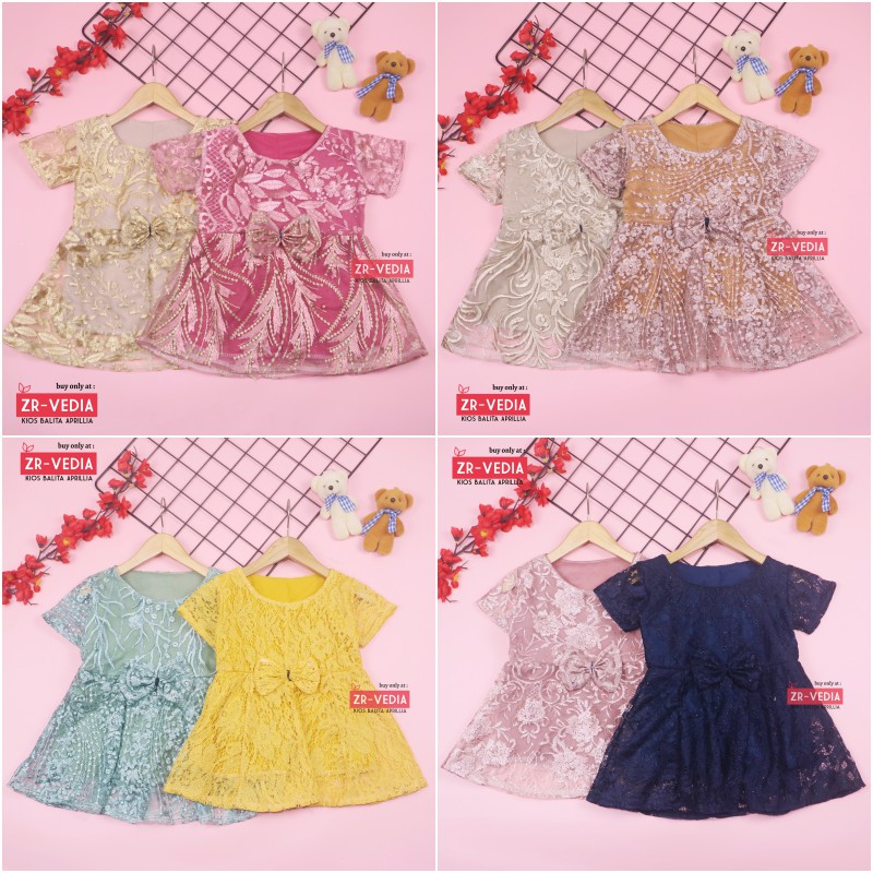 Dress Icha Brukat uk 6-12 Bulan / Gaun Brukat Pesta Baju Import Baby Cewek Dres Brokat Anak Perempuan