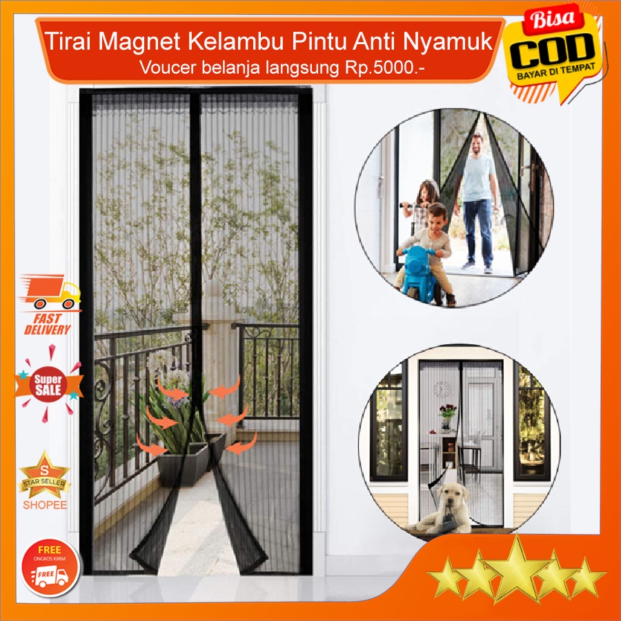 tirai magnet untuk pintu anti nyamuk warna polos ukuran 90 x 210 cm / gorden slambu pintu transparan
