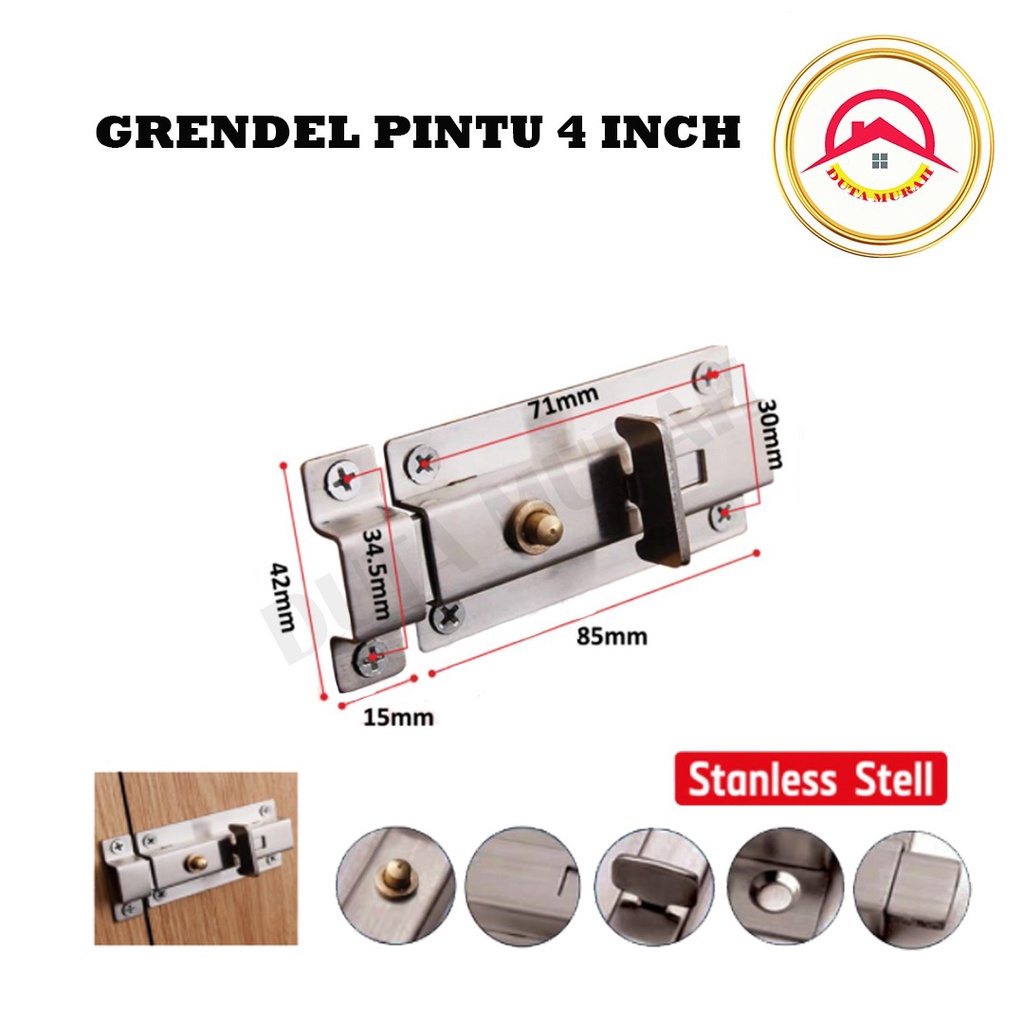 Grendel Pintu/Lemari / Slot Pintu/ Lemari stanless stell Otomatis 4&quot;