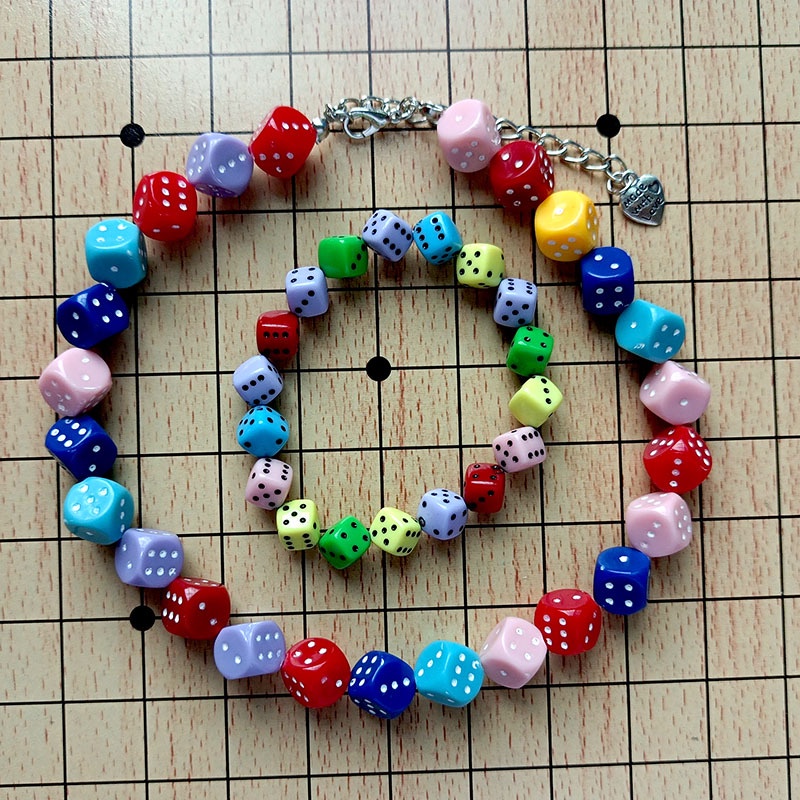 Melempar dadu warna-warni perhiasan set acrylic mini dadu gelang kalung