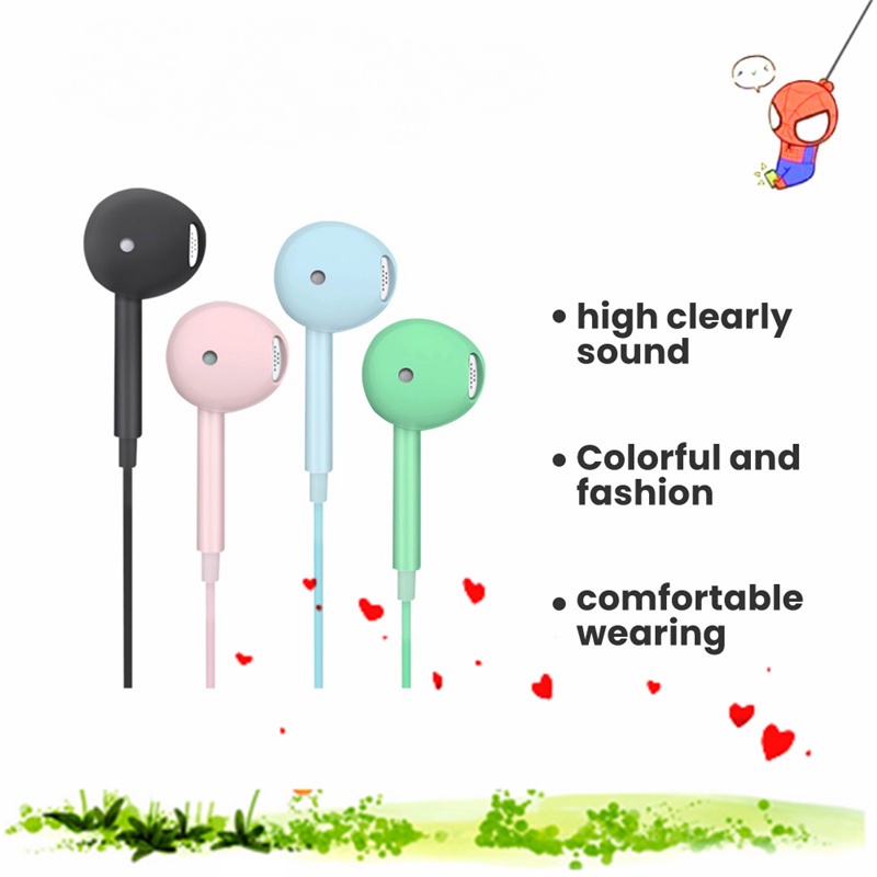 U19 Headset Musik Stereo Kabel 3.5mm Warna Macaron Dengan Mic