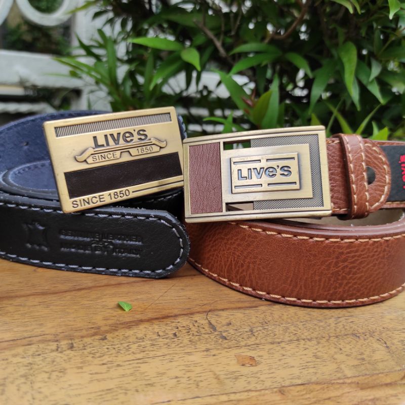 Gesper LIVE'S Kuningan Ikat Pinggang Pria lapis Kulit Cantol Mewah Sabuk Pria Semi Kulit High Class