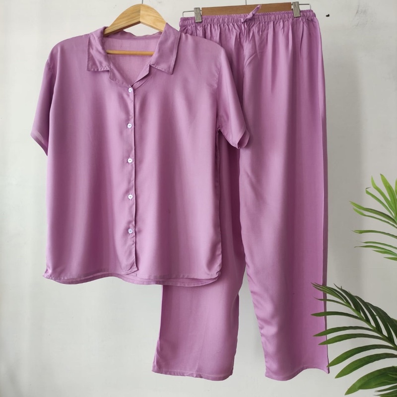 PIYAMA KANCING POLOS | PIYAMA RAYON POLOS-KCPD LILAC