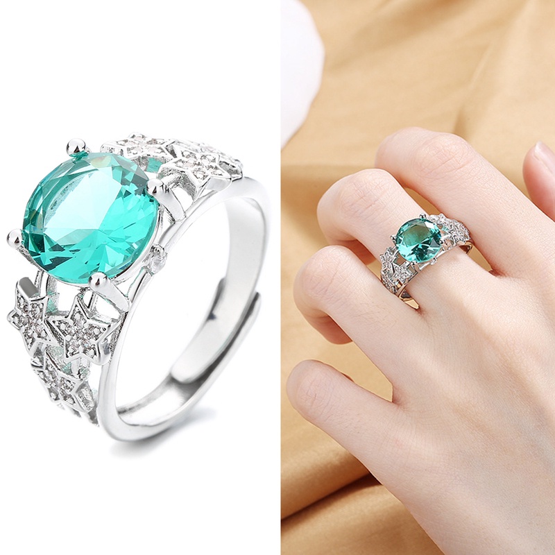 Fancyqube Cincin 925 Sterling Silver Bentuk Oval Cut Out Aksen Zamrud Hijau Biru Merah Zaitun Bahan Zirkon Untuk Wanita