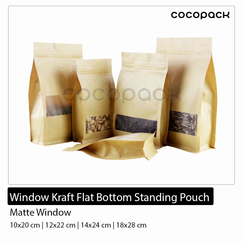 Window Kraft Flat Bottom Standing Pouch - Matte Window 10 PCS