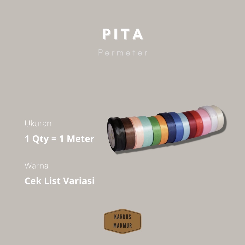 

Pita Satin **PERMETER** warna warni siap kirim, untuk tali ikat kado, hampers, souvenir, dan hadiah