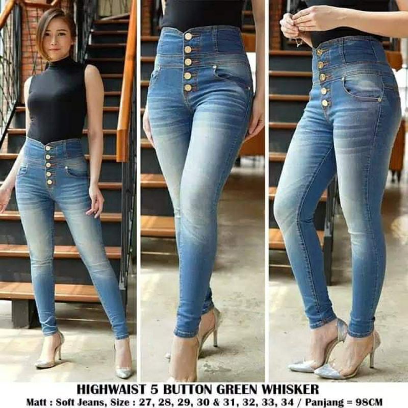 Jeans Wanita Highwaist Button Big size Jumbo
