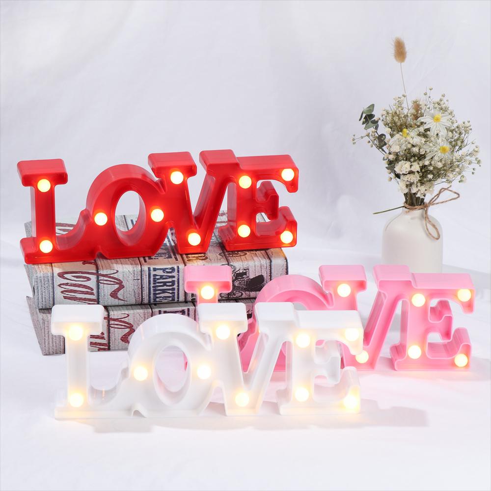 Nanas LED Huruf Warm White Hadiah Tanda Mariage Dekorasi Meja Perlengkapan Pesta 3D Cinta Hati