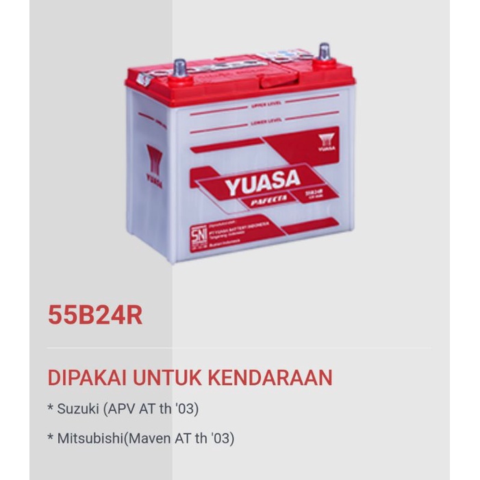 Aki mobil Apv 55d24R Yuasa Pafecta 12v 45ah