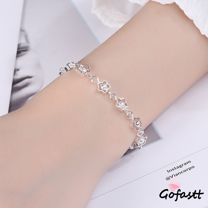 925 Perak Berbentuk Hati Rantai Gelang Bunga Bintang Liontin Korea Fashion Gelang Wanita Hadiah Ulang Tahun G-1
