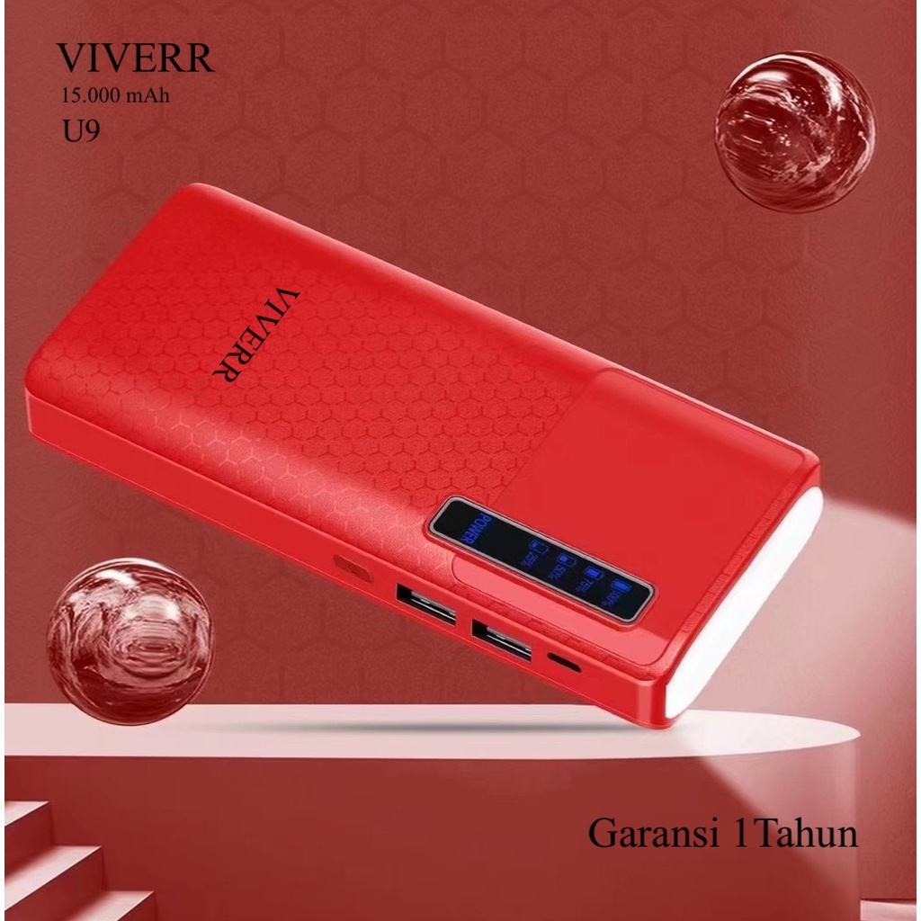 Powerbank U9 kapasitas 15.000 mAh Fast charging Dual USB garansi 1 tahun.