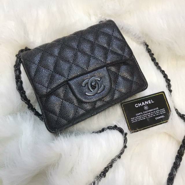 CHANEL CLASSIC MINI CAVIAR TAS SELEMPANG PESTA BAG CLUTCH SLING CROSSBODY BAG