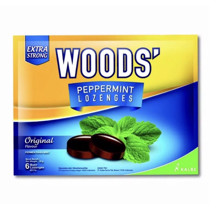 Woods peppermint lozenges original 6 pcs ( permen pelega tenggorokan )