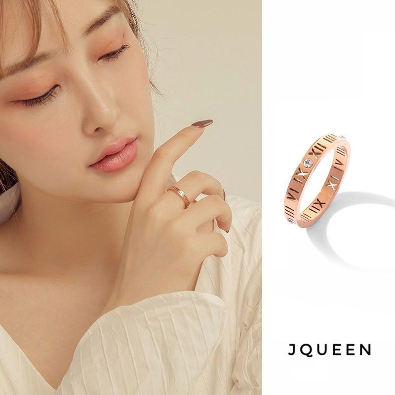 Cincin Stainless Steel / Titanium Anti Karat Wanita Mini Korea Motif Romawi Elegant Rose Gold CK049