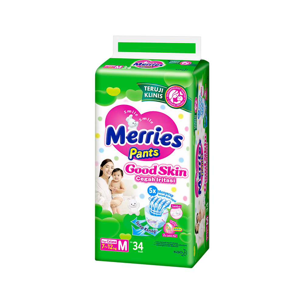 Merries Good Skin Pants Popok Perlengkapan Bayi M(7 - 12)kg Kurangi Risiko Alergi Pada Kulit Bayi Isi 32+2 Buah Twin Pack