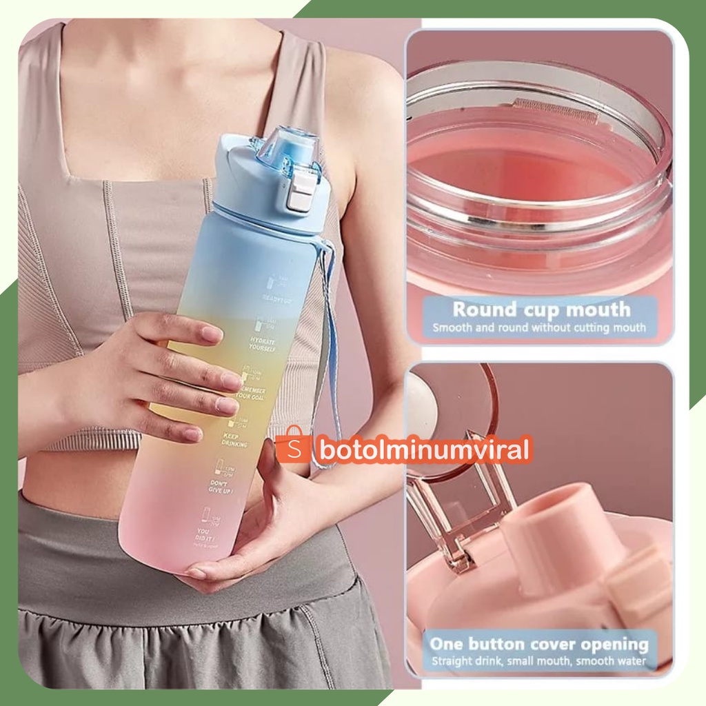 Botol Minum Korea Viral 1000ml Tritan Rainbow Motifasi Botol Minum