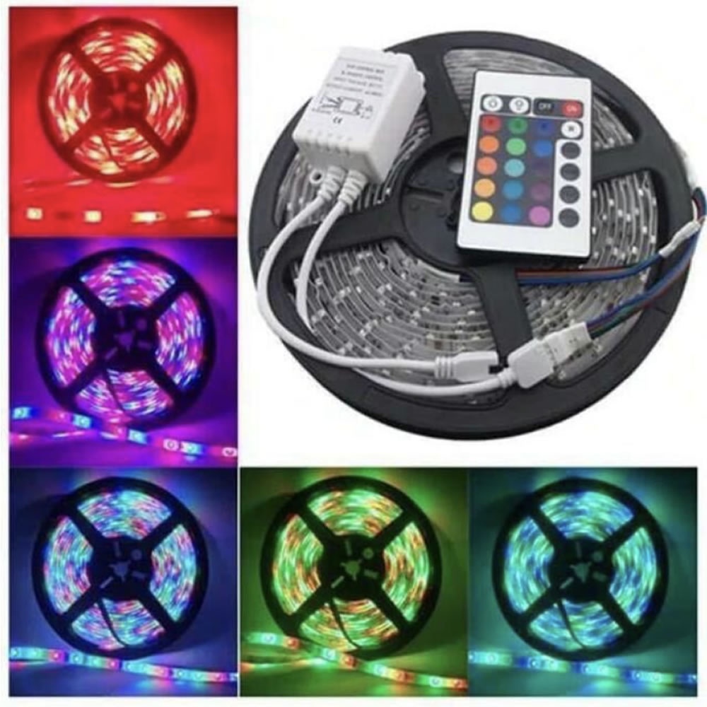 Lampu Strip RGB LED Panjang 5 Meter SMD Dekorasi Hias Tumblr 3528 Remote + Adaptor + Modul