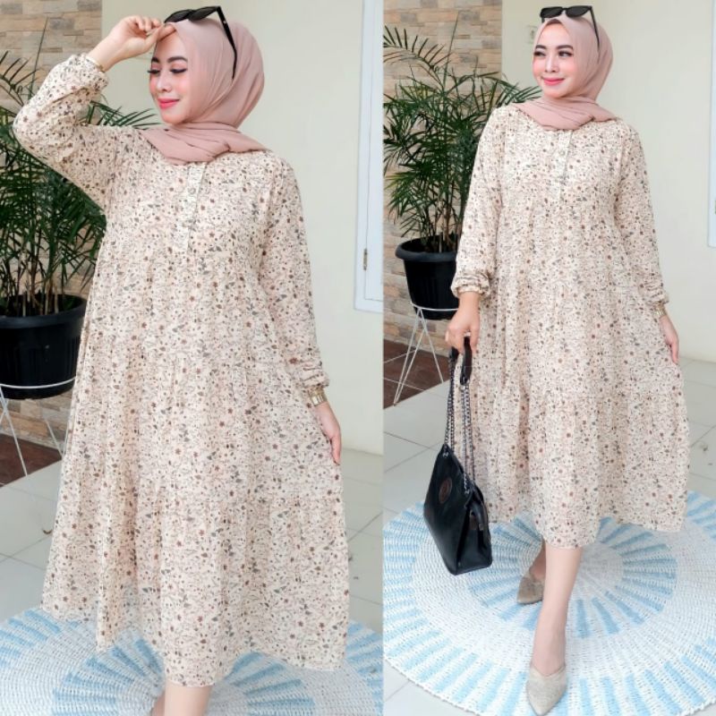 MIDI DEWASA, DRESS TERBARU, MIDI DRESS BAHAN CERUTY BABY DOLL, DRESS DEWASA MIDI, MIDI CERUTY