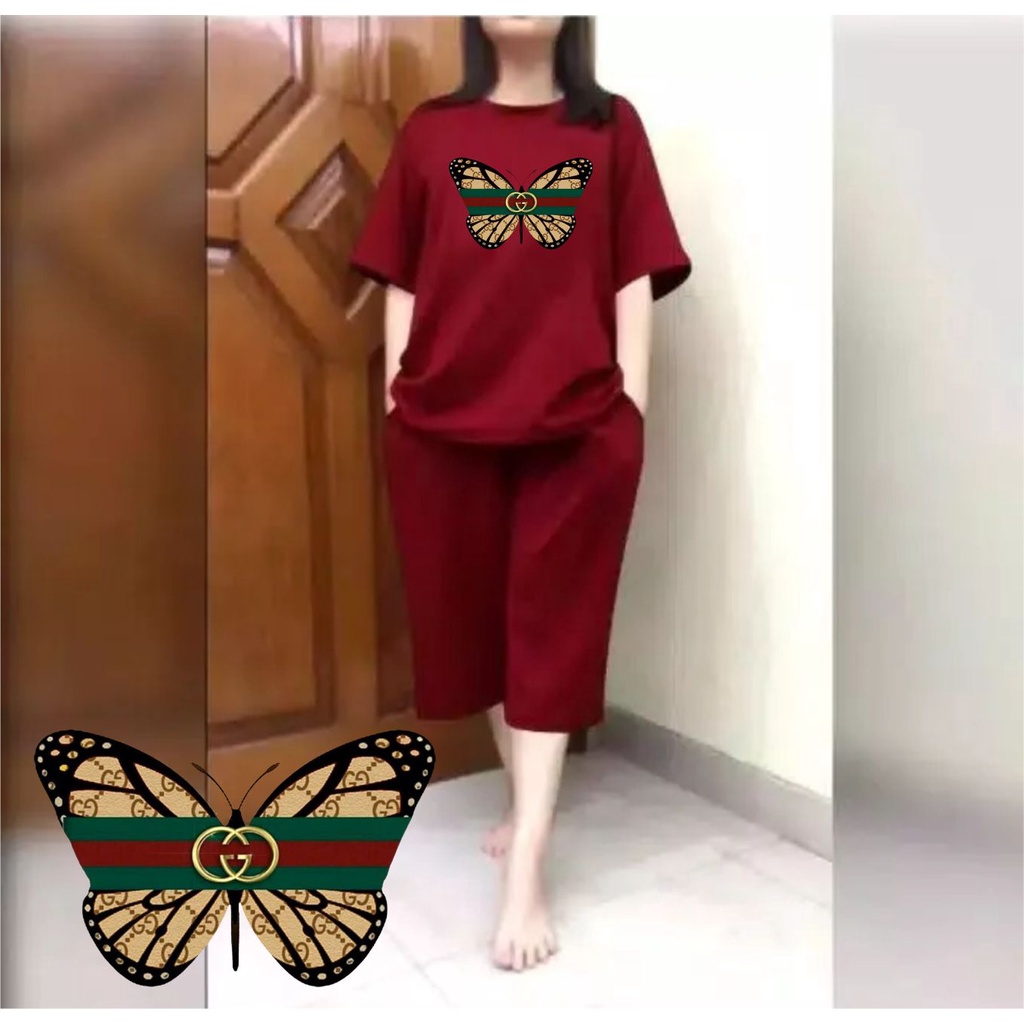 Setelan Wanita JUMBO + Celana Kulot 3/4 Big Size Fit XXL Kupu 02