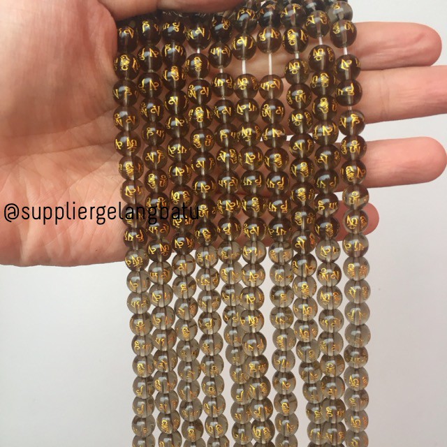 natural smoky quartz tibetian om padme hum kuarsa 8mm terapi kesehatan kuarsa therapy rileks yoga