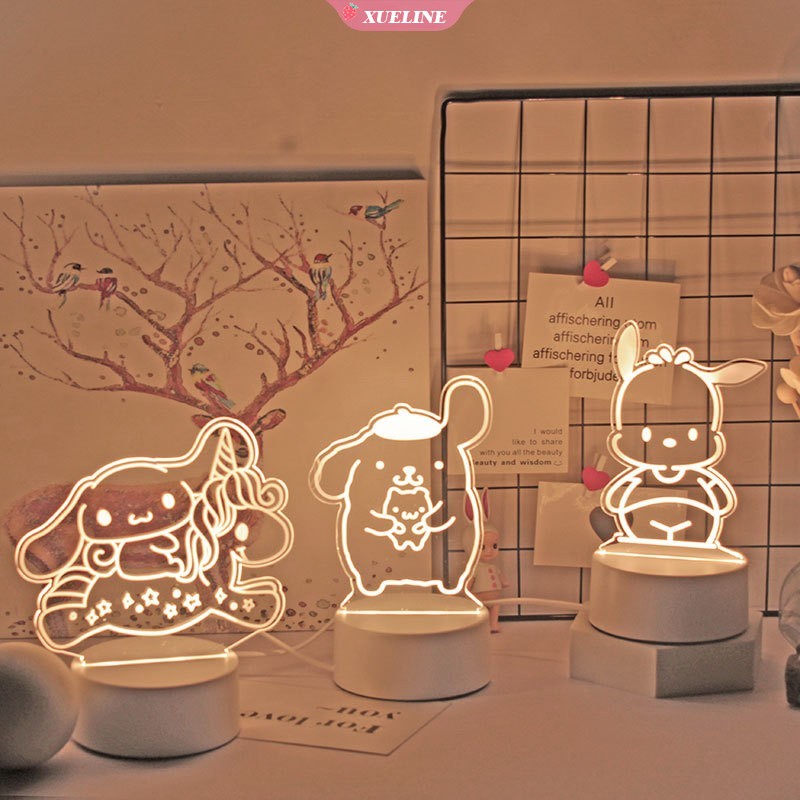 Lampu Akrilik 3d Bentuk Hello Kitty Kuromi My Melody Untuk Dekorasi Kamar Tidur Anak