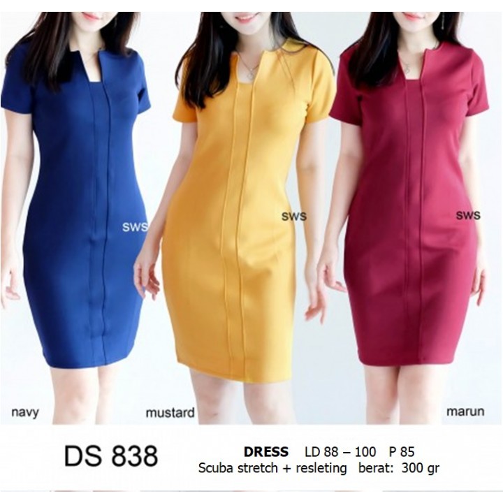 DS838 - DRESS KANTOR DRESS PESTA BASIC SEPAN STRETCH MURAH