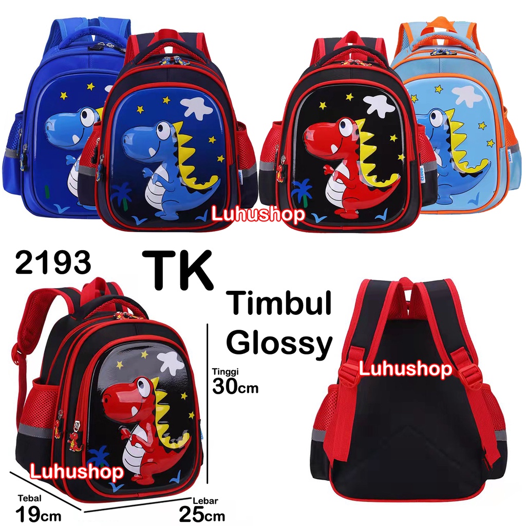 Tas TK SD Anak laki laki anak Perempuan Ransel Sekolah Glossy Timbul Frosen Unicorn Batman Kapten Spidermen Dino Dinosaurus