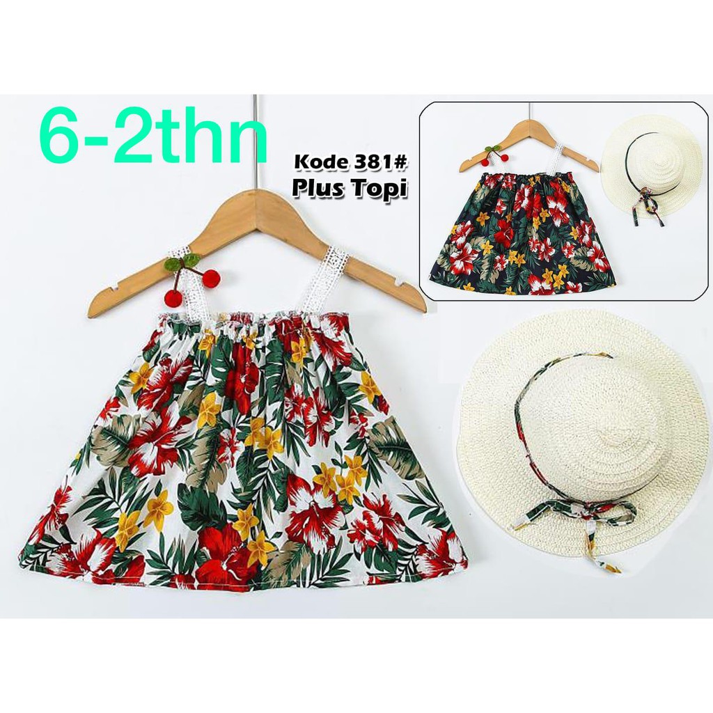 381# Dress anak// FasIon anak//fashion dress// dress anak plus topi// dress katun/Dress Anak Import