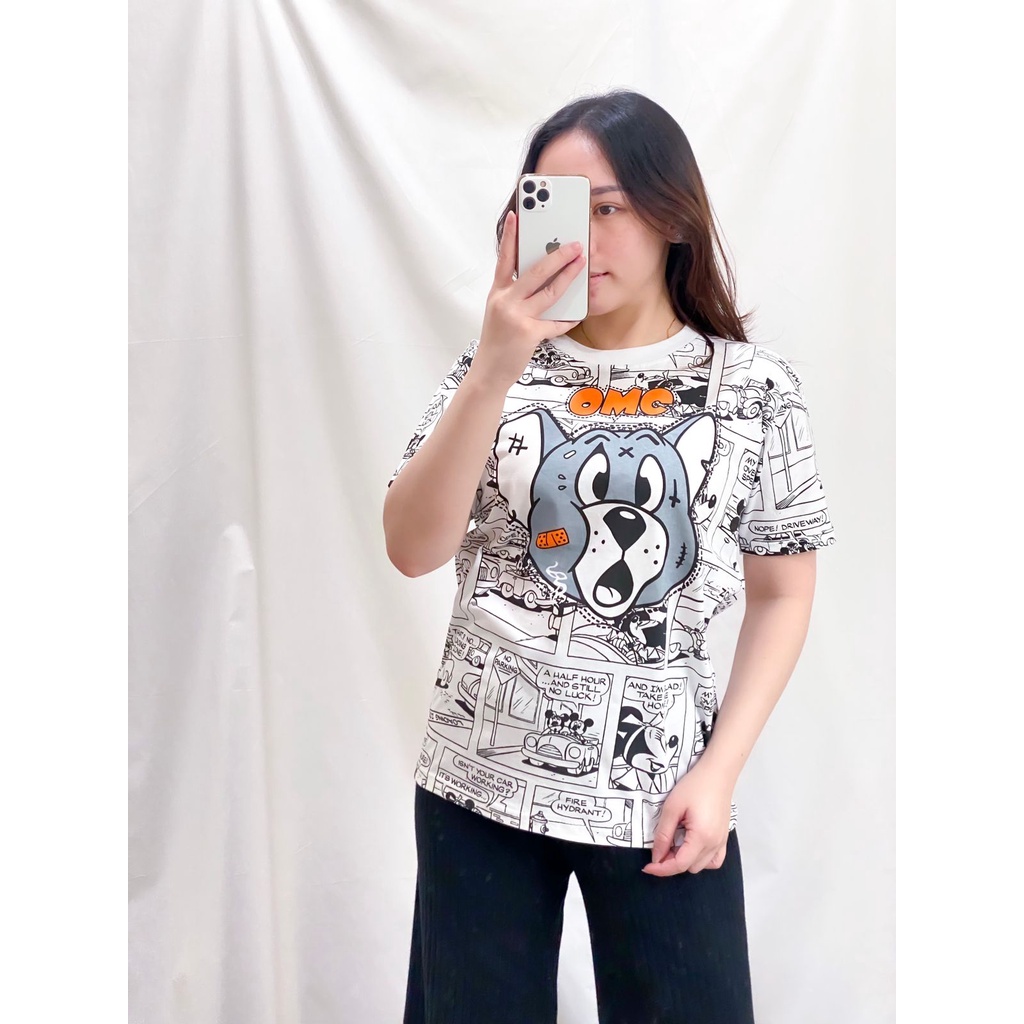 Baju Kaos Wanita Full Print Bahank Cotton Combed 30s/ Atasan Wanita Lengan pendek Terbaru Motif Lucu