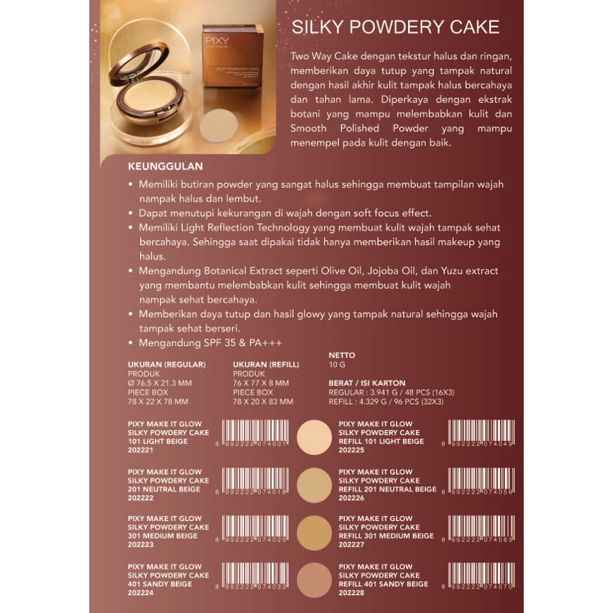 PIXY MAKE IT GLOW Silky Powdery Cake 201 Neutral Beige