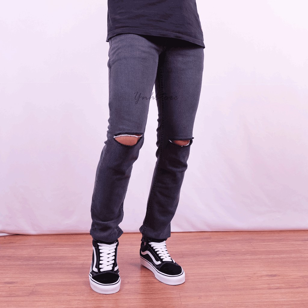  CELANA  JEANS  PRIA  SOBEK LUTUT ORIGINAL SLIM FIT ABU  ABU  