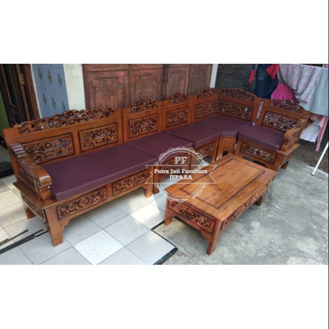 Termurah Meja Kursi Sudut Plus Busa, Meja Kursi Jati, Meja Kursi Ukir Jepara