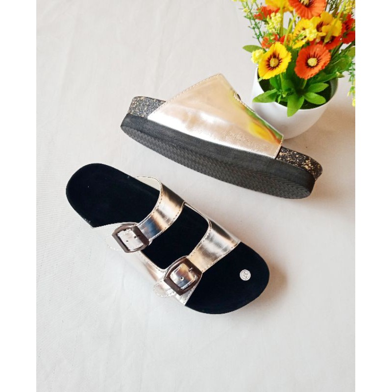 SB - VANESSA Sandal Birken Wanita Silver Sol 3cm