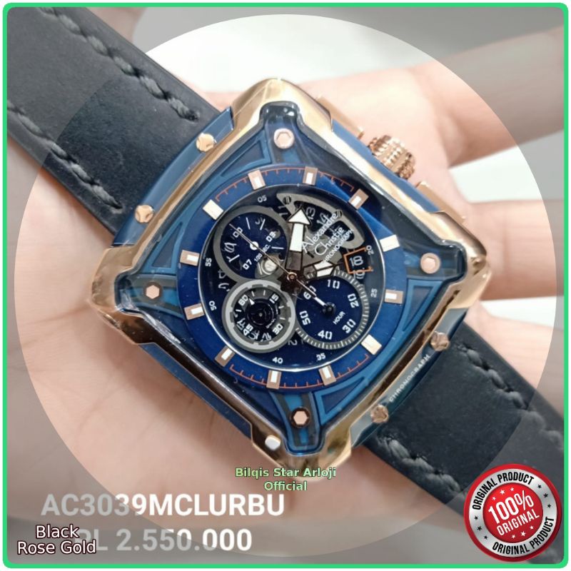 Alexandre Christie Kotak AC 3039 Mc Case Rose Gold Tali Kulit Original