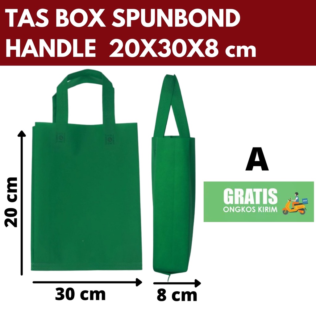 

TAS SPUNBOND BOX GOODIE BAG HANDLE 20x30x8 cm HIJAU (A/B/C)