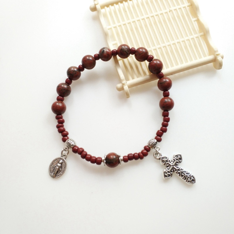 Zzz Gelang Rosario Katolik / Baptisan Manik Kaca Mini Warna Merah