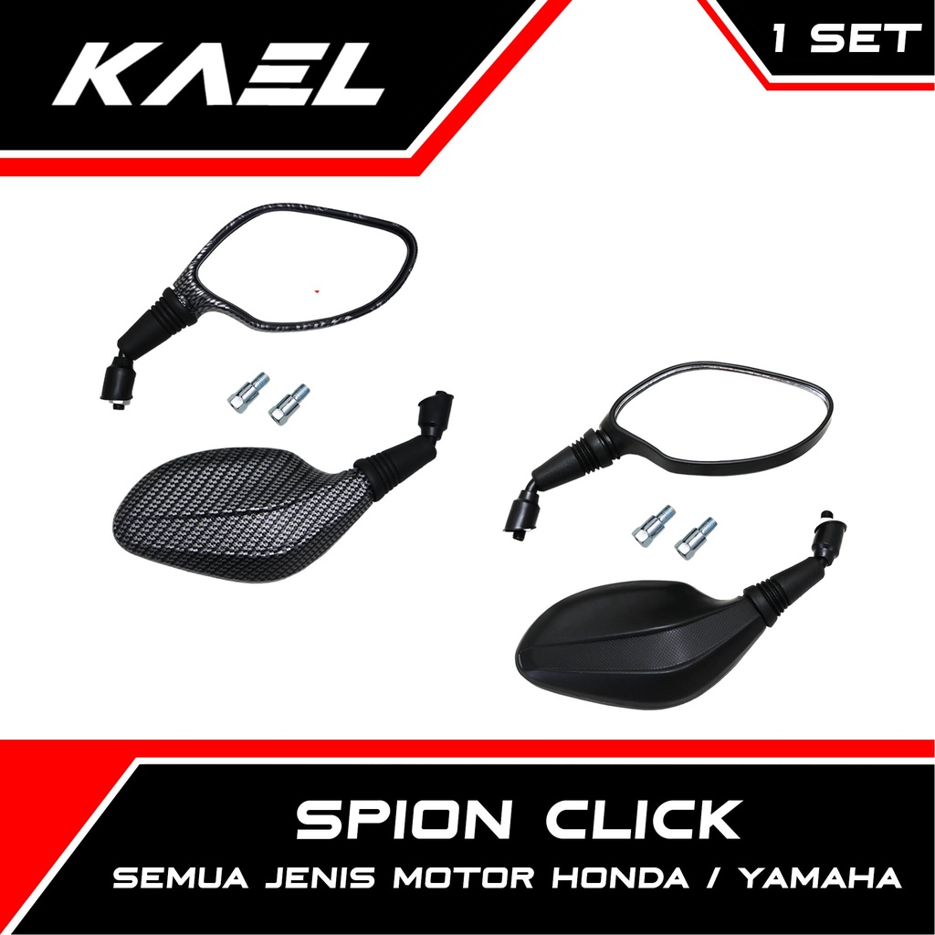 Spion Click Motor Honda-Yamaha Variasi Carbon Beat Karbu-FI-Pop-Street eSP &amp; Vario 110-150-125 LED New &amp; Mio-M3-Z-S &amp; Soul GT 125 &amp; X-Ride &amp; Scoopy Old