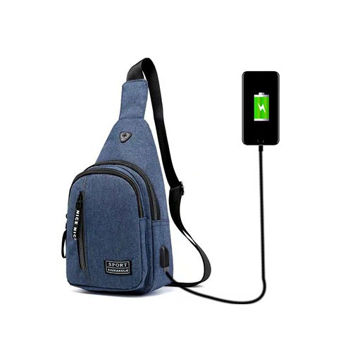 Tas Selempang Kanvas 7138 Fashion IMPOR Cowo Korean Style Slempang Gadget Bag ADA USB CHARGER port