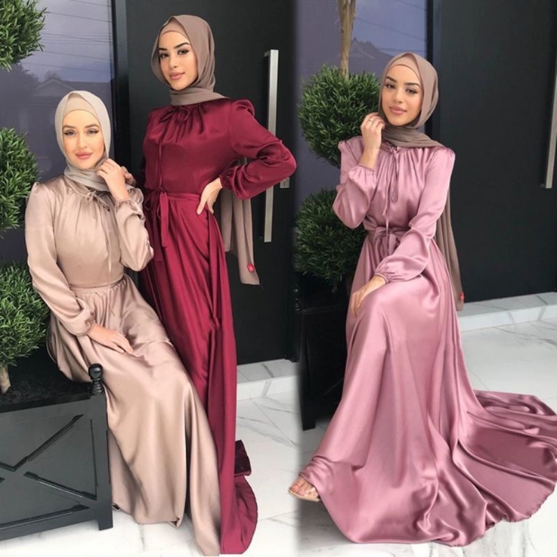 Baju gamis plain maxi dress muslim pesta lebaran party dress kondangan wedding party dress polos sil